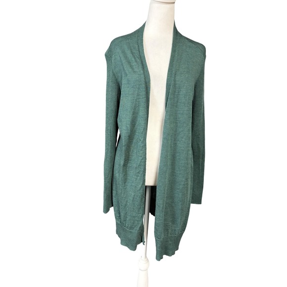 Eileen Fisher Sweaters - Eileen Fisher Green Merino Wool Open Front Cardigan Sweater Womens Medium R1JM-2